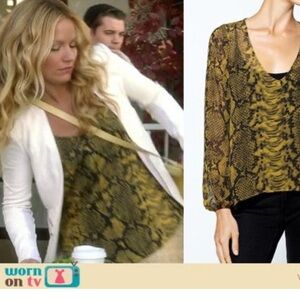 ASO Lincoln Lawyer Sheer Yellow Black Curved Hem Snakeprint Blouse byEightyEight